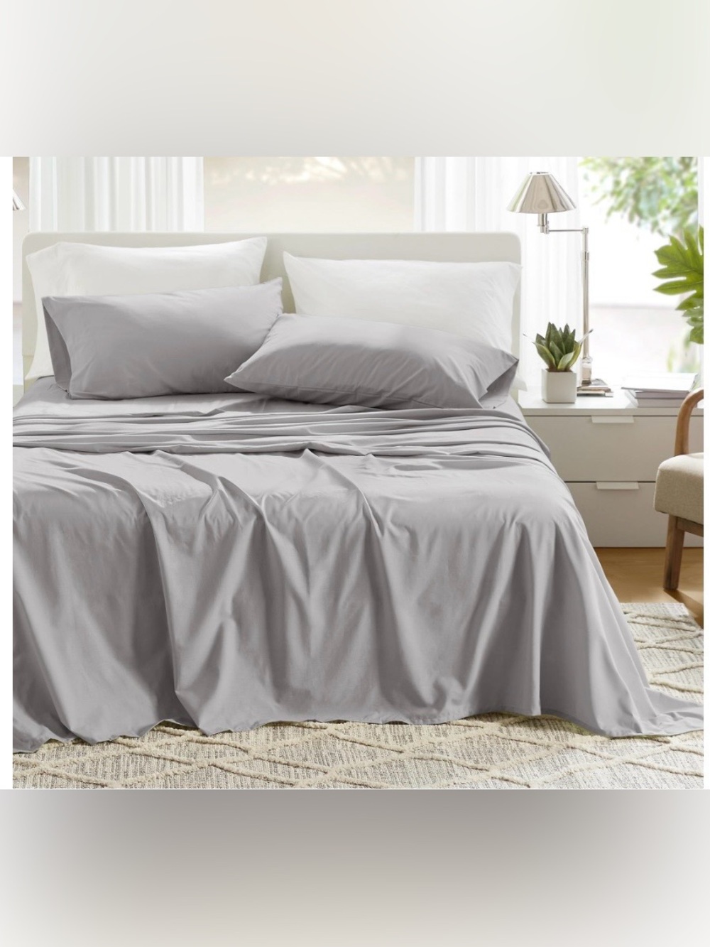 TWIN SIZE Natural Cotton Percale Sheets 100% Cotton 144 Thread Count - GRAY